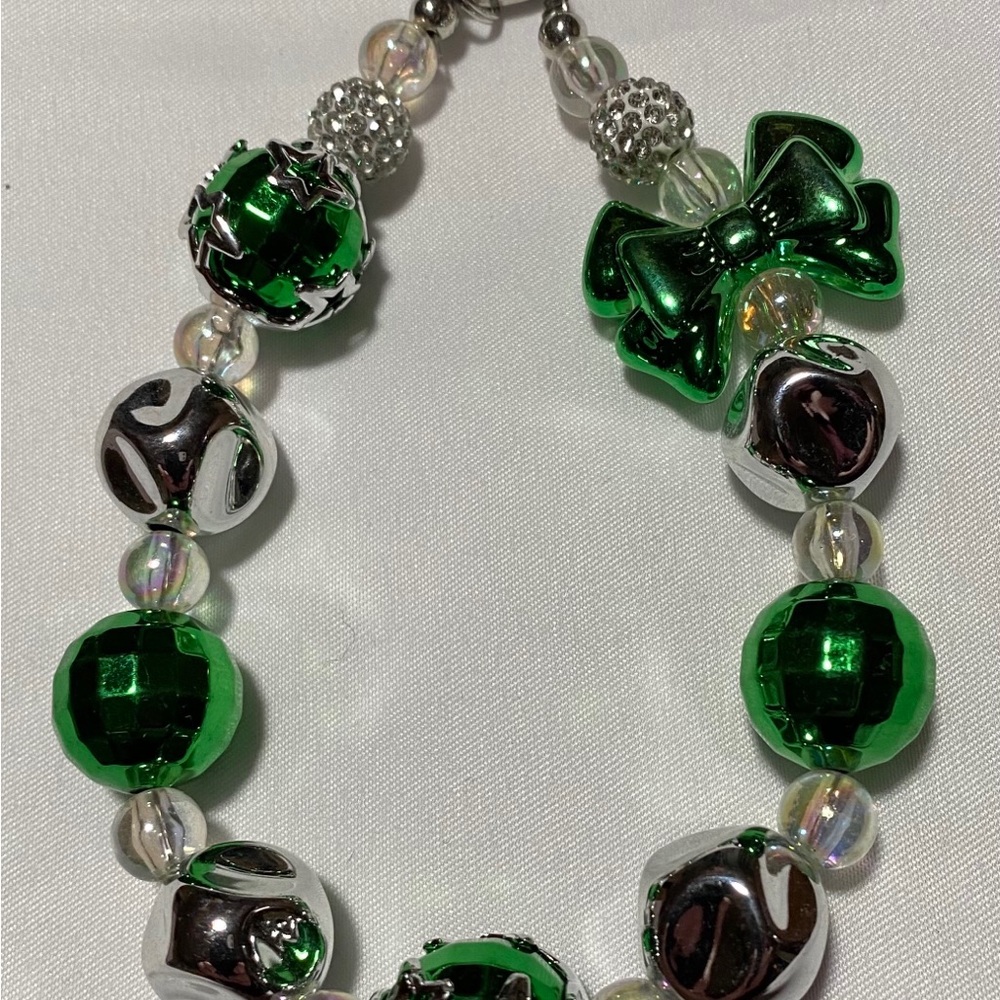 Elegant Green and Silver Beaded Purse Charm